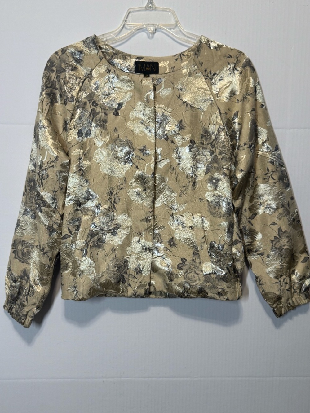 IMAN Metallic Gold Silver Floral Jacquard Jacket XS Evening